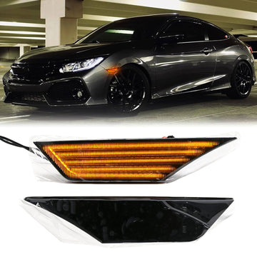 2016–2021 Honda Civic smoked sequential LED side marker lights with amber signal shown on car