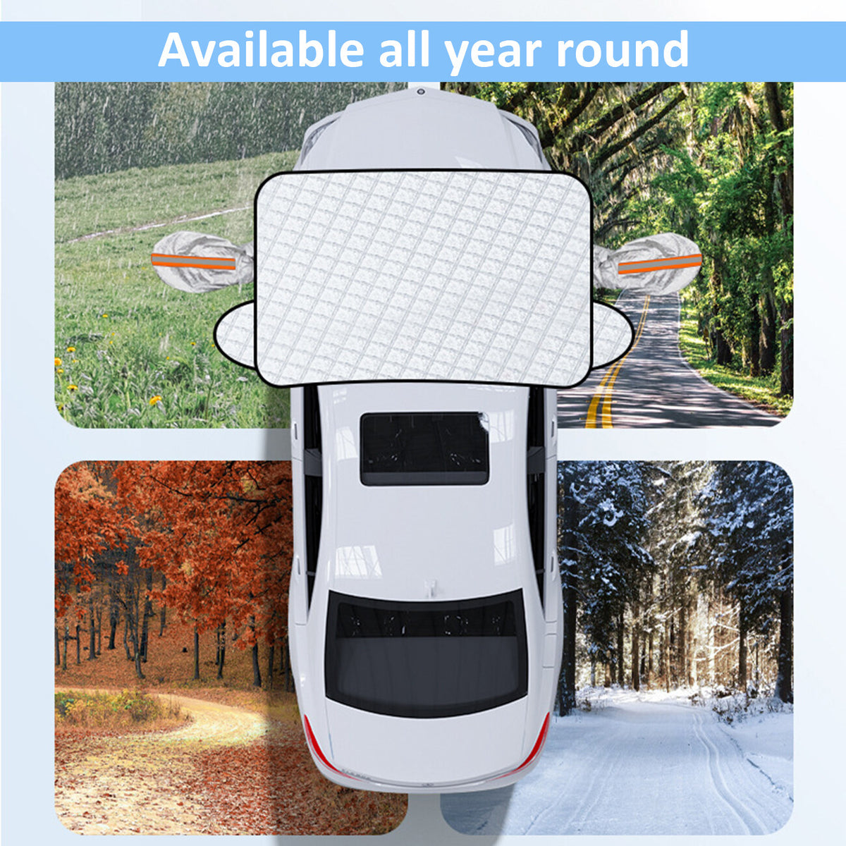 5-magnet reflective car windshield snow and sun protection cover 157 x 118 cm — material and use detail