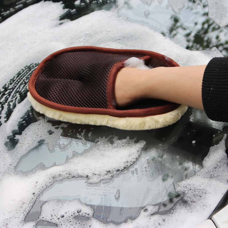 Soft car wash glove in brown color