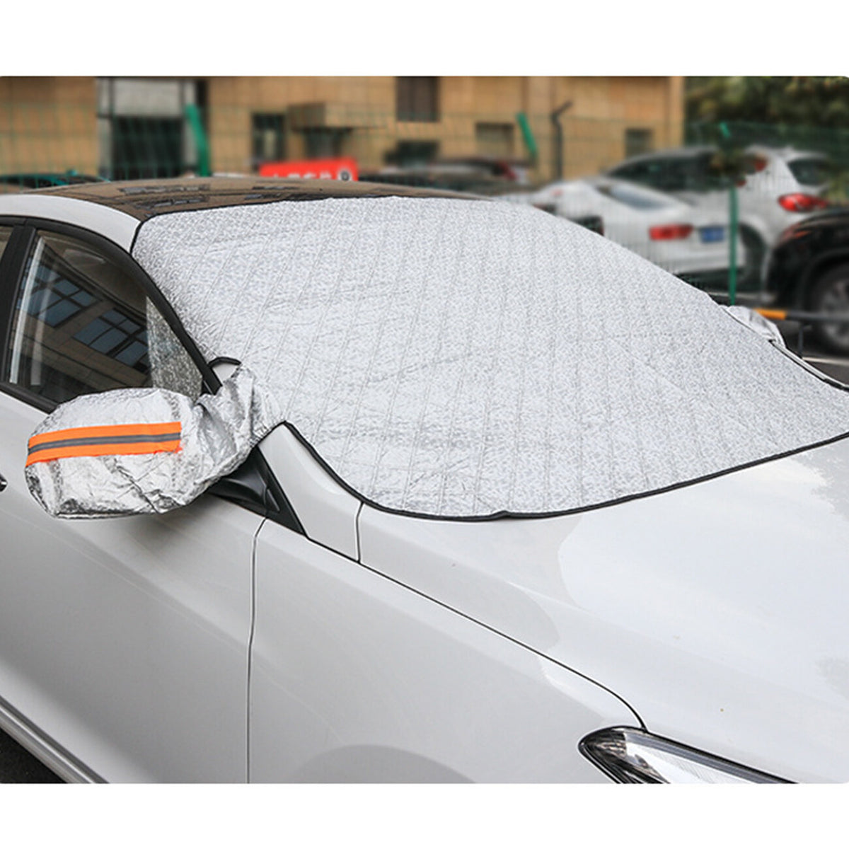 5-magnet reflective car windshield snow and sun protection cover 157 x 118 cm — accessories and dimensions image