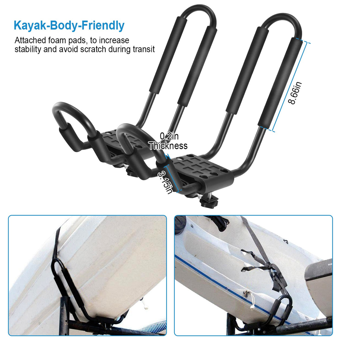 Universal steel J-bar kayak roof carrier pair for compatible vehicle crossbars — additional product angle