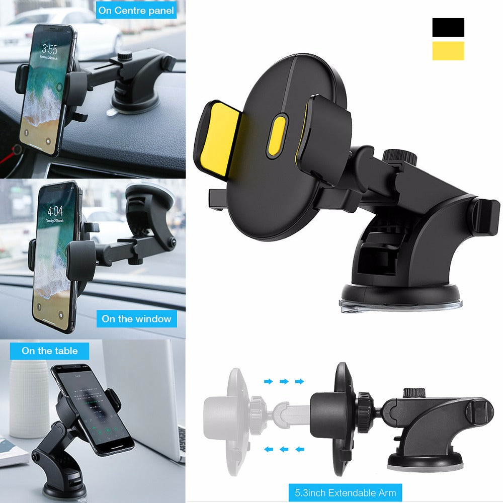 Telescopic dashboard car phone holder with suction mount