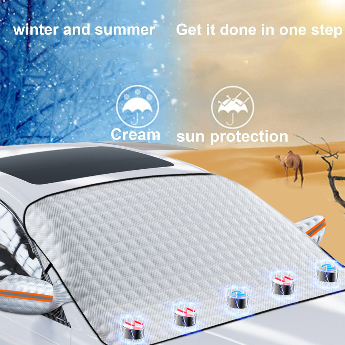 5-magnet reflective car windshield snow and sun protection cover 157 x 118 cm — supplementary view