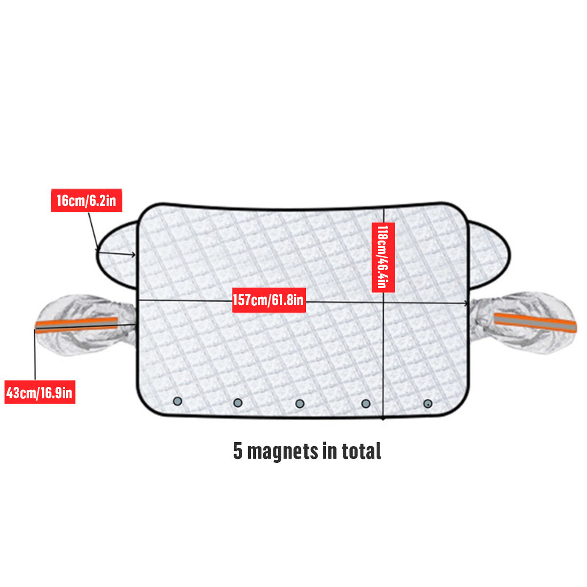 5-magnet reflective car windshield snow and sun protection cover 157 x 118 cm — fit and installation view