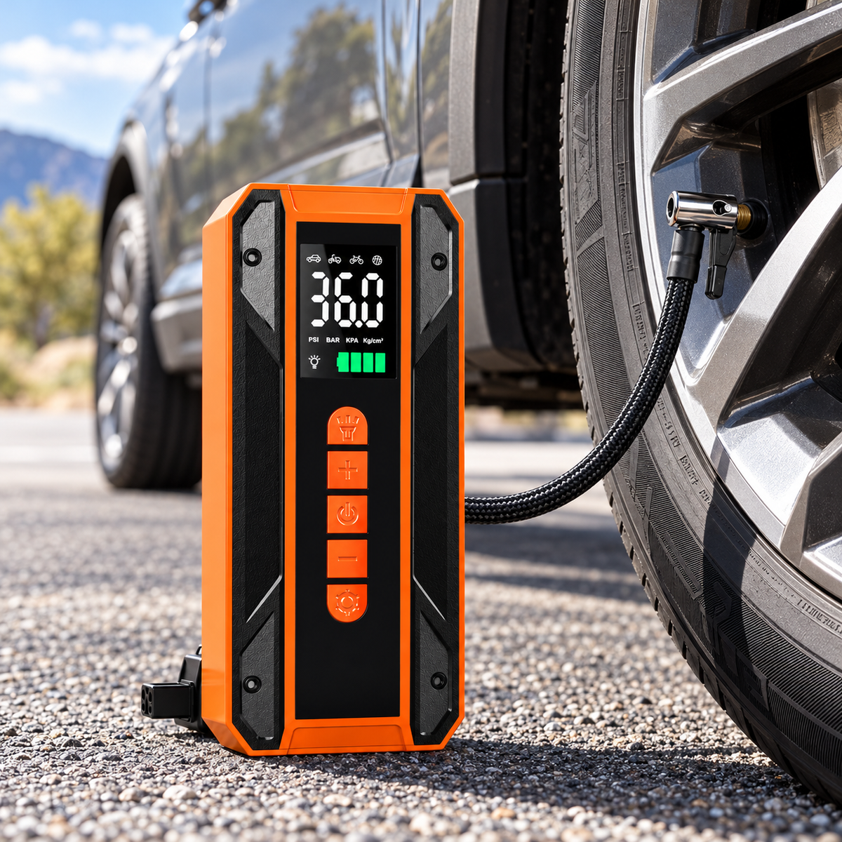 STECOOM YD09 portable 12V car jump starter with 150 PSI tire inflator