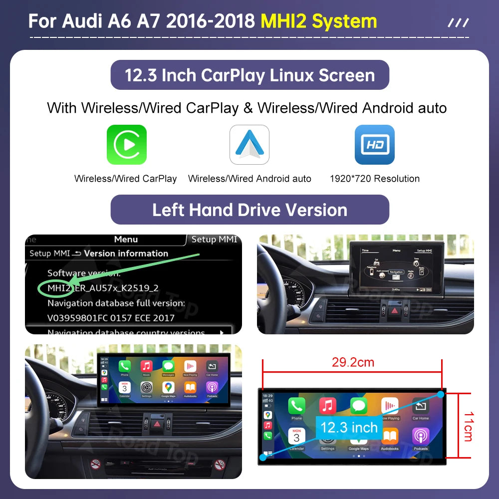 Road Top 12.3-inch Wireless CarPlay Screen — Audi A6 / A7