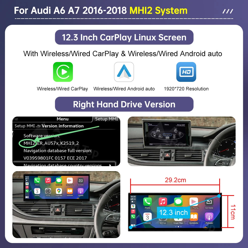 Road Top 12.3-inch Wireless CarPlay Screen — Audi A6 / A7