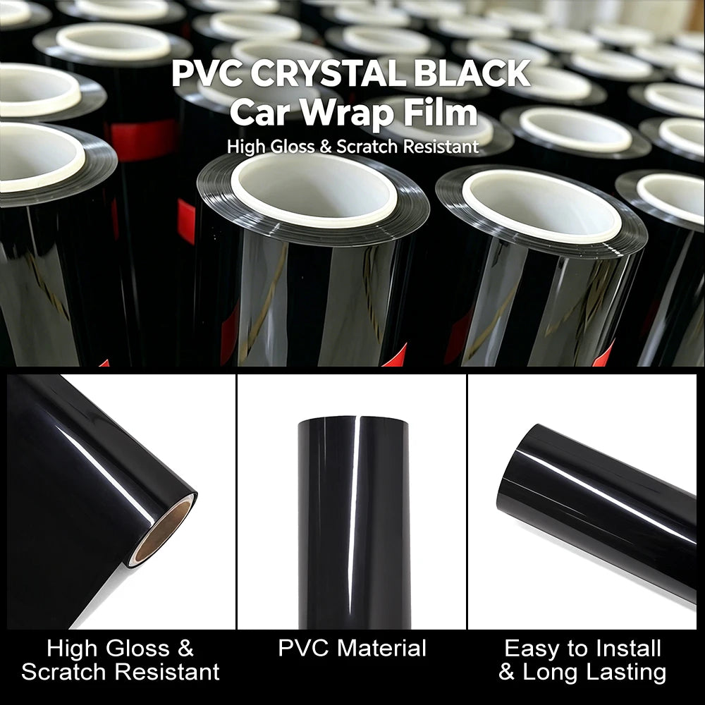 Glossy Black Automotive Vinyl Wrap Film — Multiple Sizes