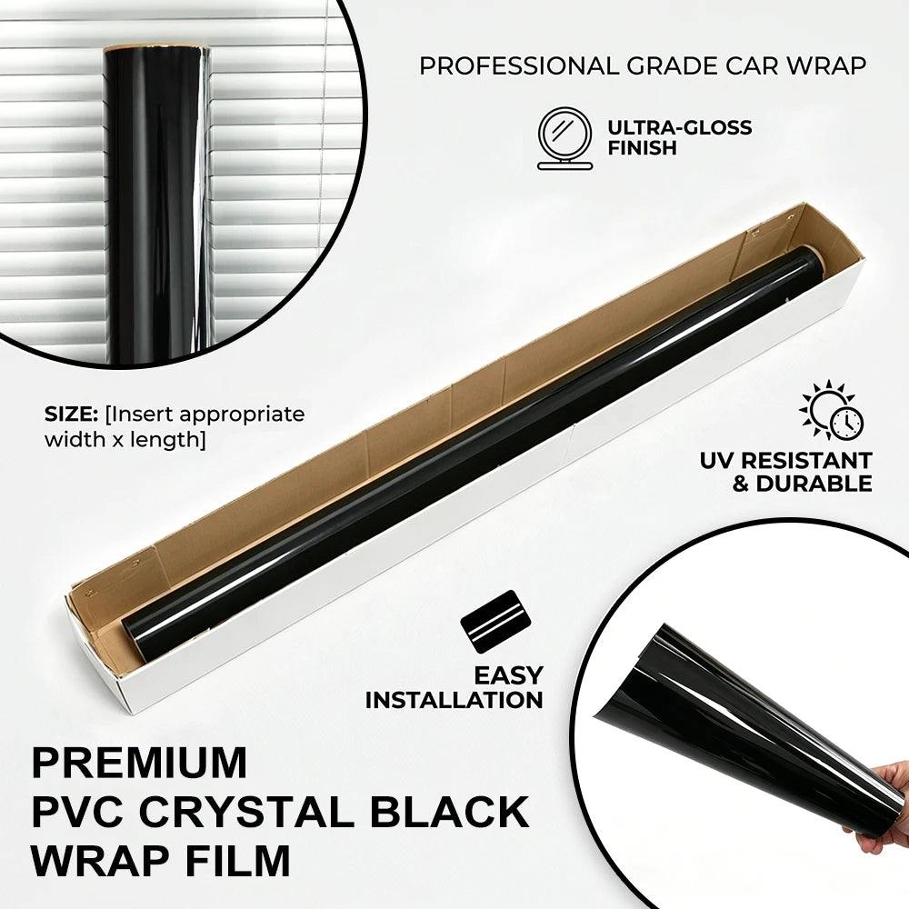 Glossy Black Automotive Vinyl Wrap Film — Multiple Sizes