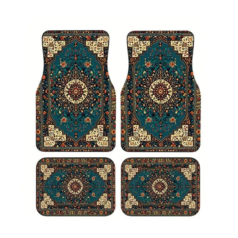 Boho Paisley 4-Piece Car Floor Mat Set — Universal Style