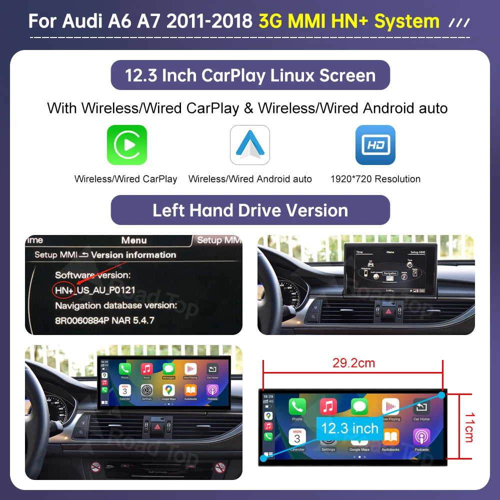 Road Top 12.3-inch Wireless CarPlay Screen — Audi A6 / A7