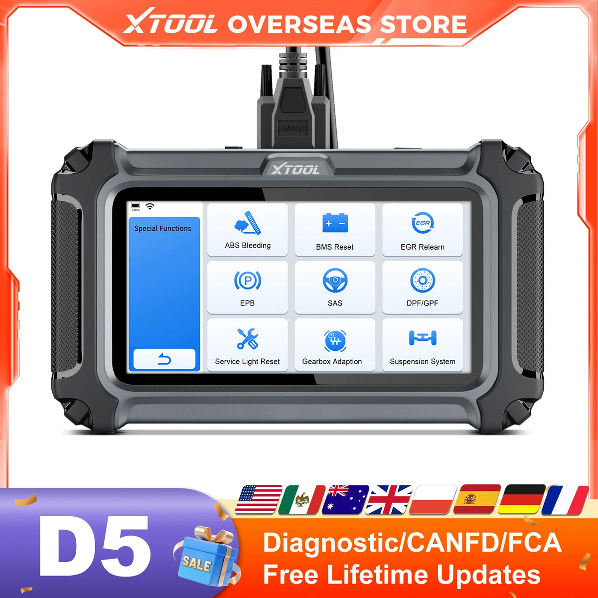 XTOOL D5 OBD2 Diagnostic Scanner — 10 Service Functions