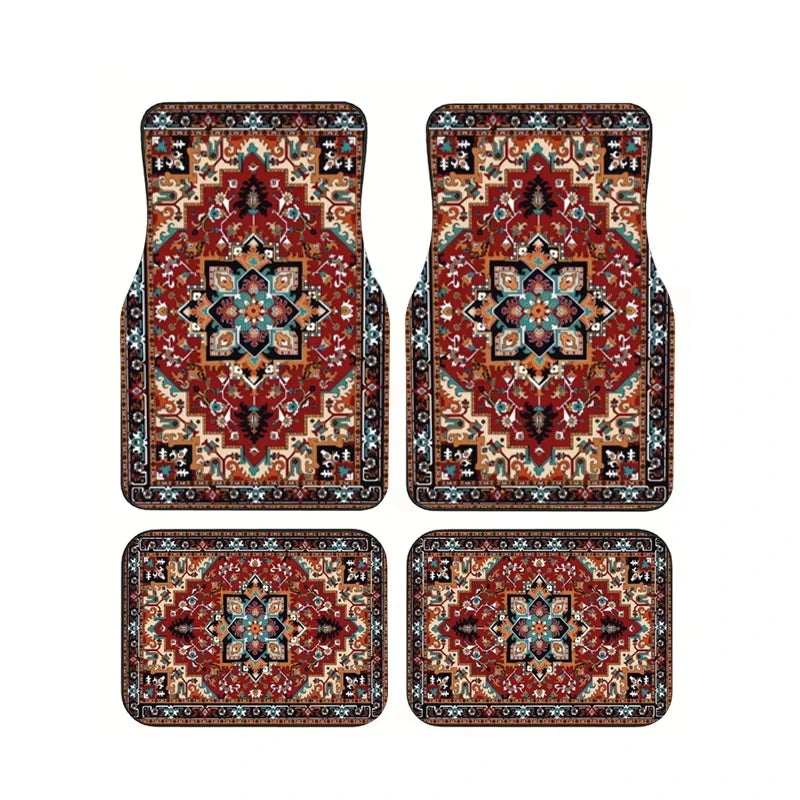 Boho Paisley 4-Piece Car Floor Mat Set — Universal Style