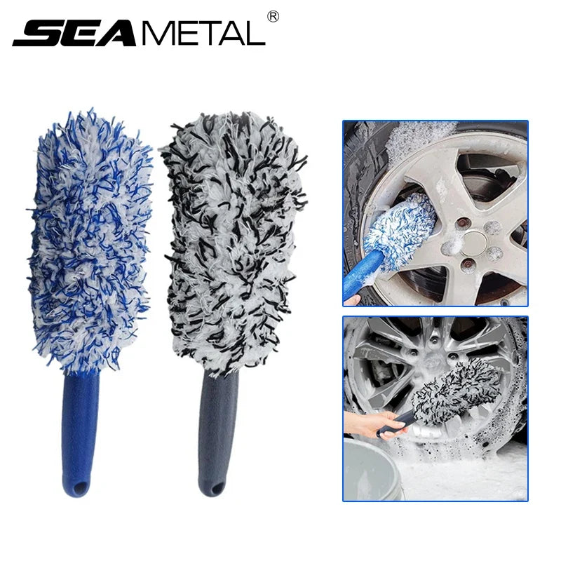 Wheel and rim cleaning brush for car detailing