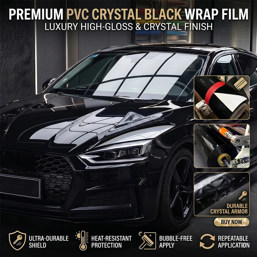 Glossy Black Automotive Vinyl Wrap Film — Multiple Sizes