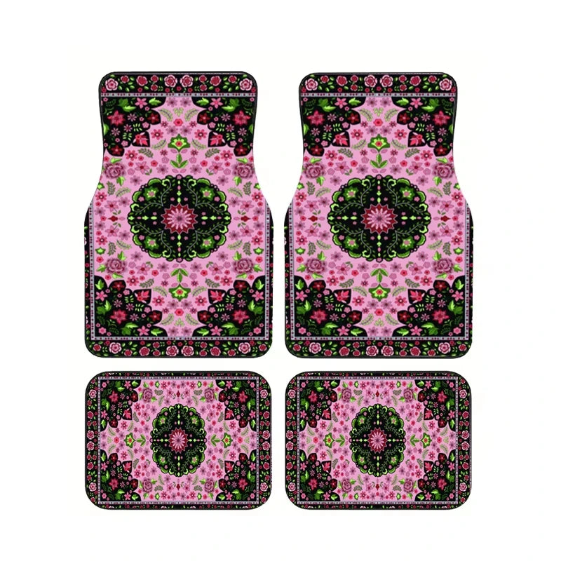 Boho Paisley 4-Piece Car Floor Mat Set — Universal Style