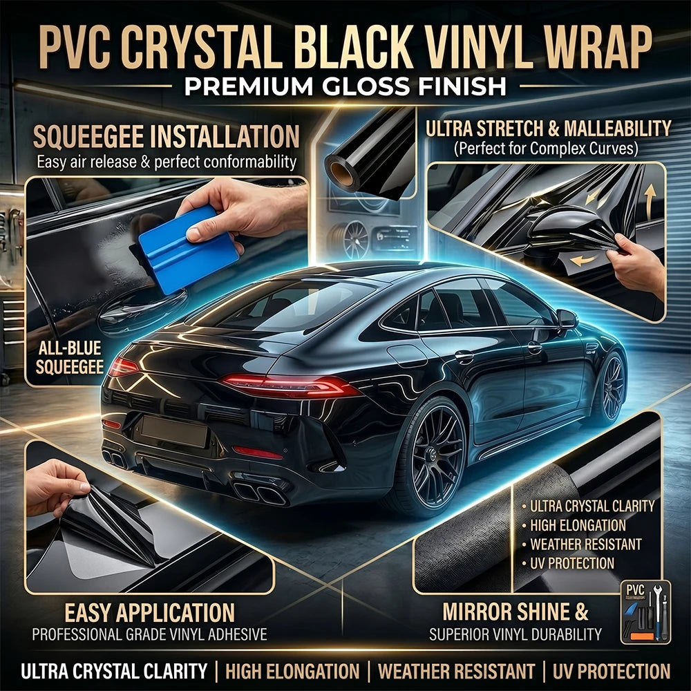 Glossy Black Automotive Vinyl Wrap Film — Multiple Sizes