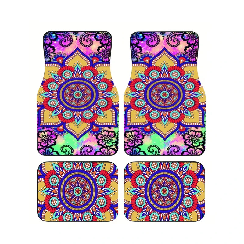 Boho Paisley 4-Piece Car Floor Mat Set — Universal Style