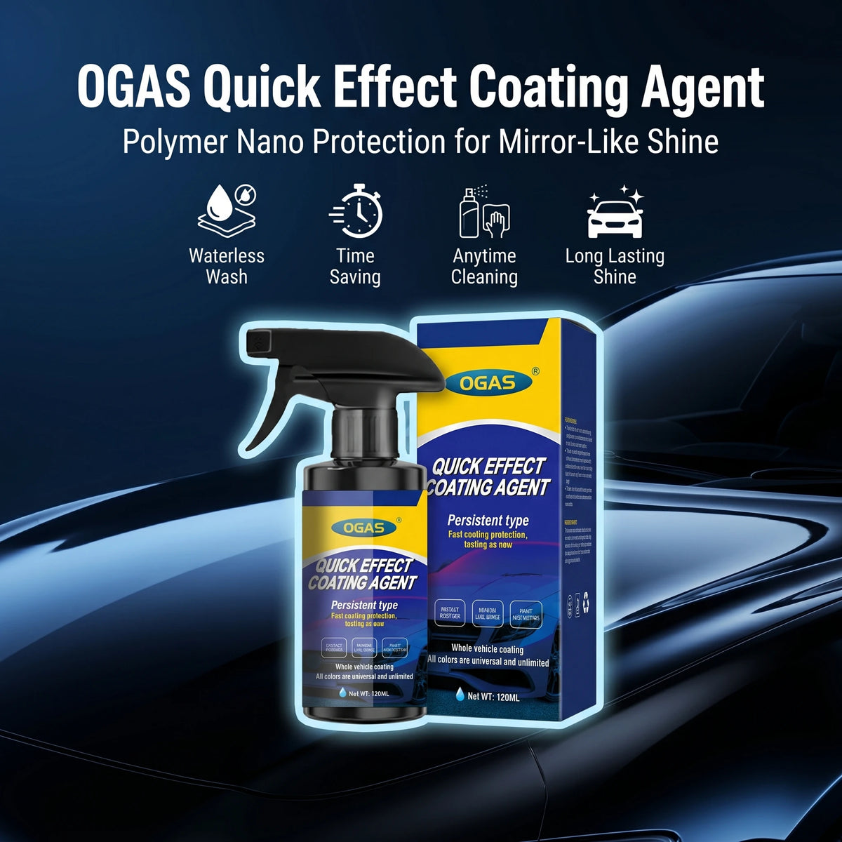 OGAS 120ml Car Paint Gloss & Waterless Wash Spray