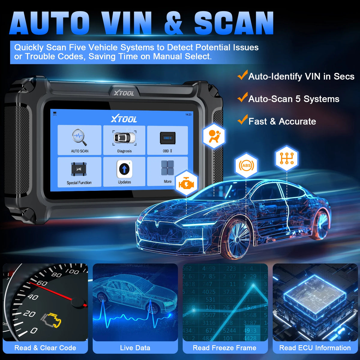 XTOOL D5 OBD2 Diagnostic Scanner — 10 Service Functions