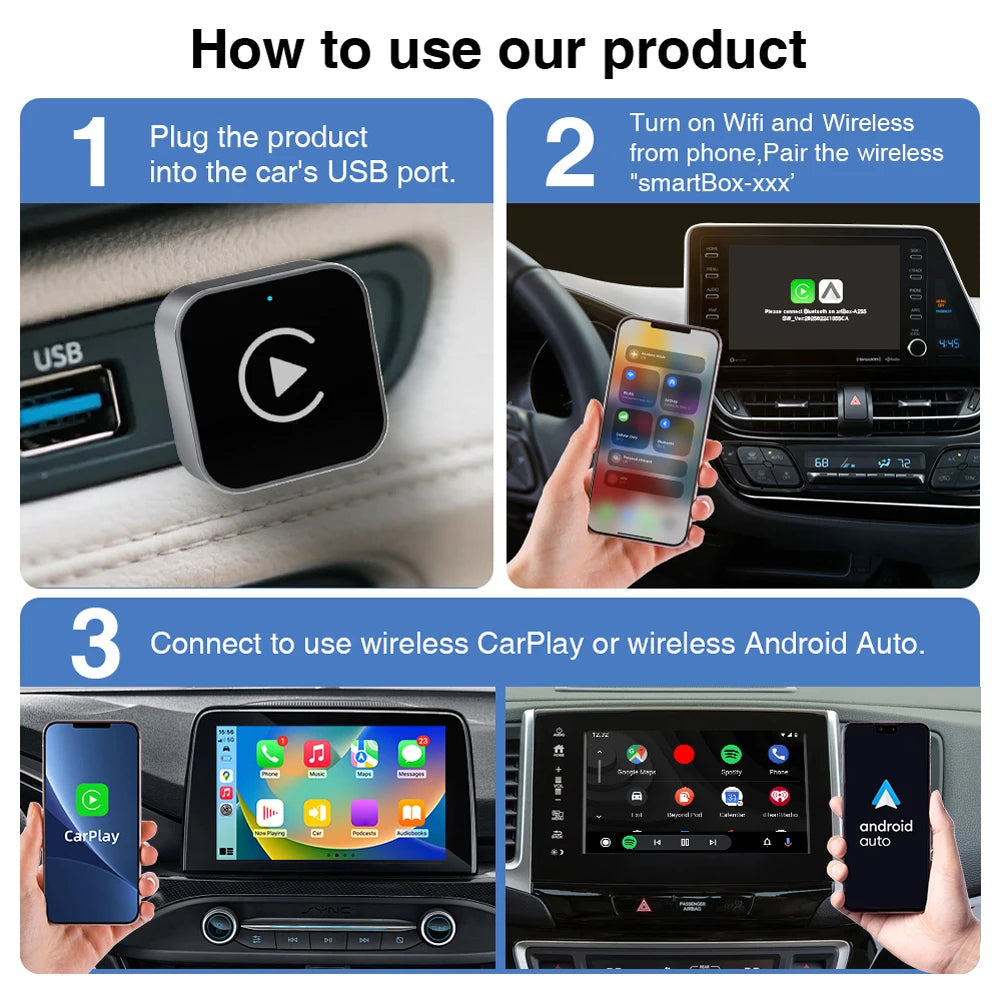 2-in-1 Wireless CarPlay & Android Auto USB Adapter