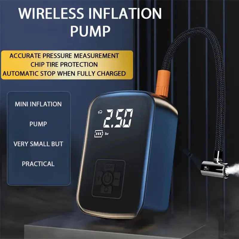 Wireless digital tyre inflator for car tyre pressure top-ups
