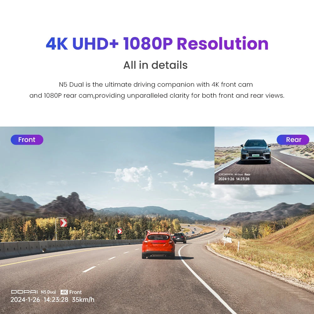 DDPAI N5 Dual 4K Front & Rear Dash Cam — US Stock