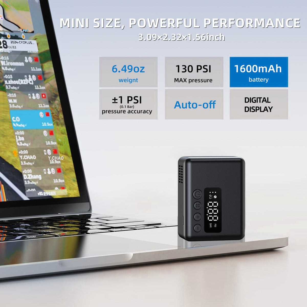 Portable electric bike tire pump with digital display – additional product image