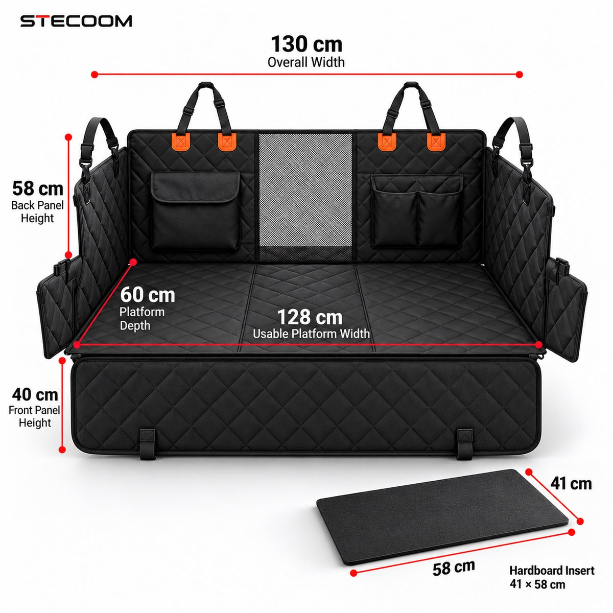 STECOOM hard-bottom dog car back seat extender dimensions